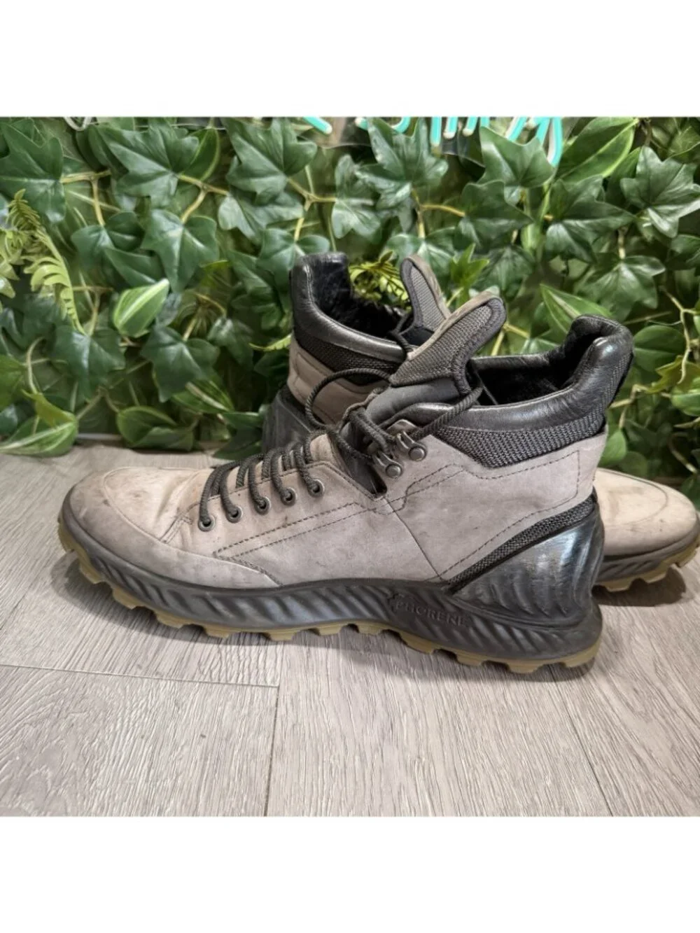 Ecco Exostrike Hydromax Hiking Ankle Boots Mens 12 Gray Leather Yak Lace Up